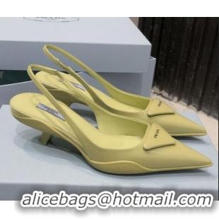 Luxury Prada Shiny Leather Slingback Pumps 3cm 030601 Yellow