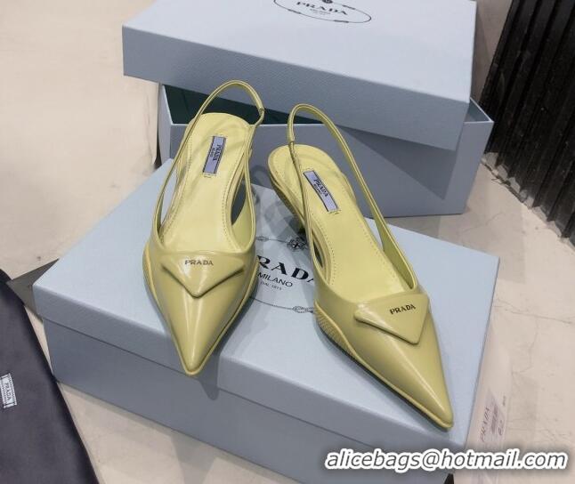 Luxury Prada Shiny Leather Slingback Pumps 3cm 030601 Yellow