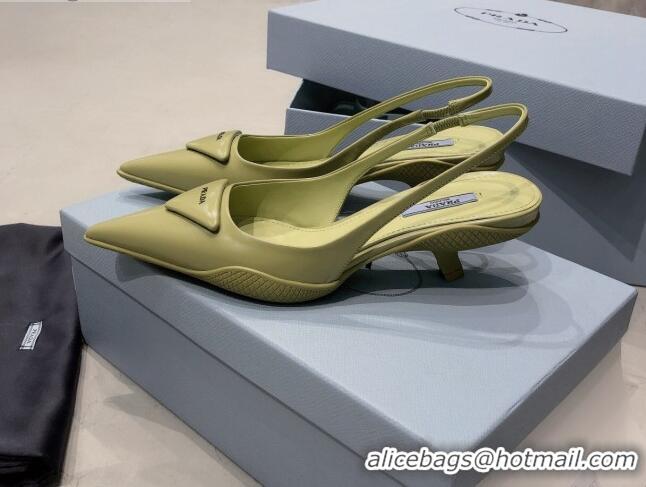 Luxury Prada Shiny Leather Slingback Pumps 3cm 030601 Yellow