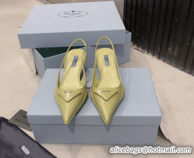 Luxury Prada Shiny Leather Slingback Pumps 3cm 030601 Yellow