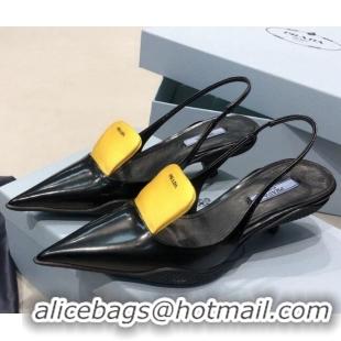 Custom Prada Leather and Nylon Slingback Pumps 030601 Black/Yellow