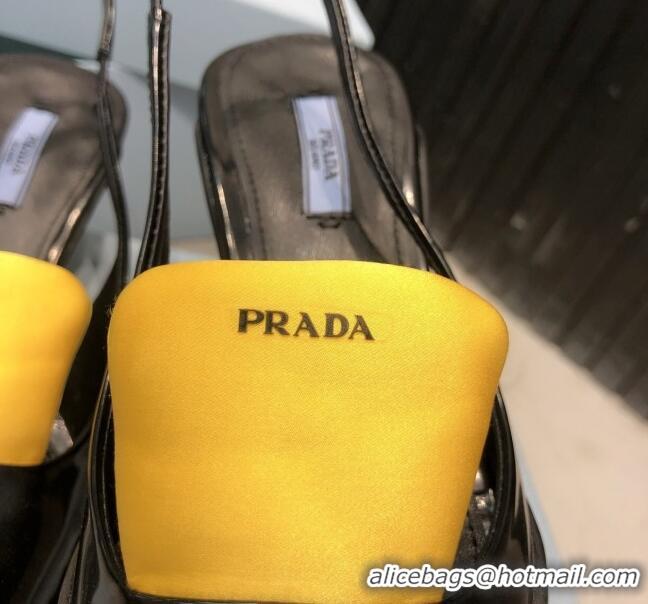 Custom Prada Leather and Nylon Slingback Pumps 030601 Black/Yellow