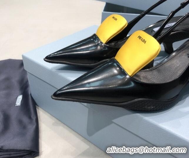 Custom Prada Leather and Nylon Slingback Pumps 030601 Black/Yellow