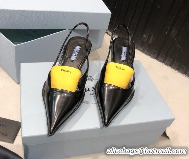 Custom Prada Leather and Nylon Slingback Pumps 030601 Black/Yellow