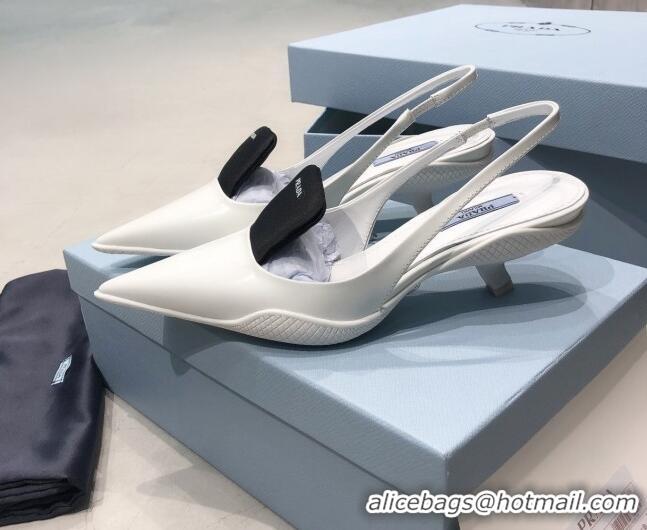 Unique Grade Prada Leather and Nylon Slingback Pumps 3cm White/Black 030606