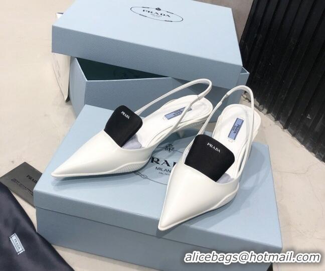 Unique Grade Prada Leather and Nylon Slingback Pumps 3cm White/Black 030606