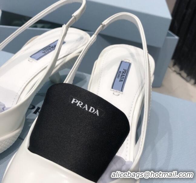 Unique Grade Prada Leather and Nylon Slingback Pumps 3cm White/Black 030606