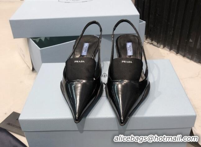 Top Quality Prada Leather and Nylon Slingback Pumps 3cm 030606 All Black