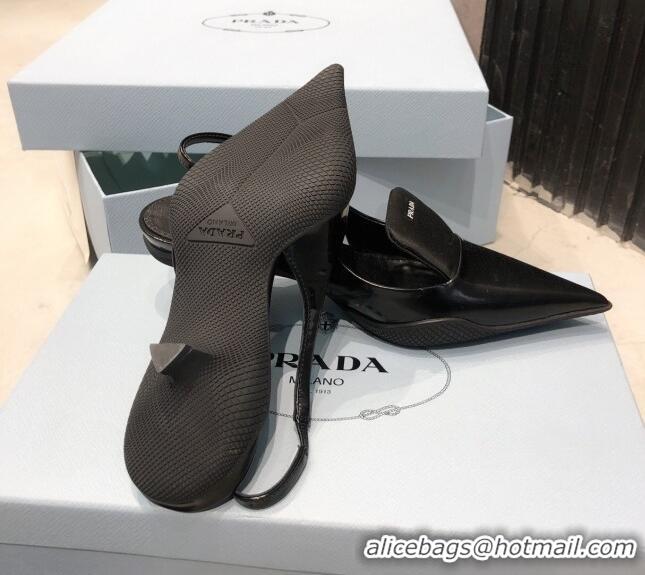 Top Quality Prada Leather and Nylon Slingback Pumps 3cm 030606 All Black