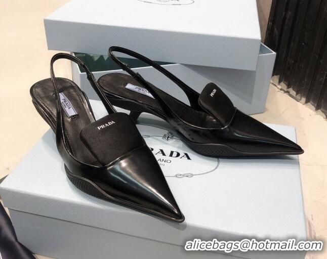 Top Quality Prada Leather and Nylon Slingback Pumps 3cm 030606 All Black