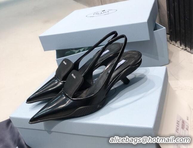 Top Quality Prada Leather and Nylon Slingback Pumps 3cm 030606 All Black