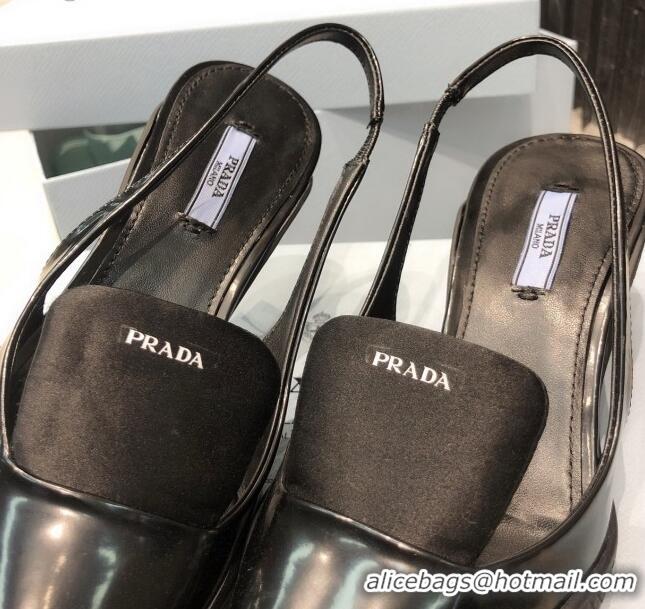 Top Quality Prada Leather and Nylon Slingback Pumps 3cm 030606 All Black