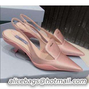 New Style Prada Silk Slingback Pumps 3cm 030608 Light Pink 2021