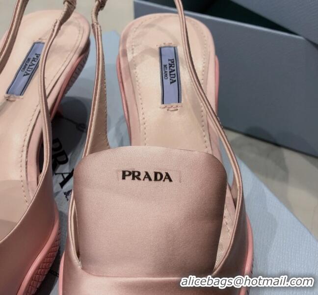 New Style Prada Silk Slingback Pumps 3cm 030608 Light Pink 2021