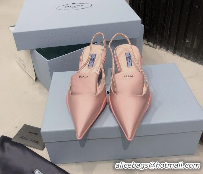 New Style Prada Silk Slingback Pumps 3cm 030608 Light Pink 2021