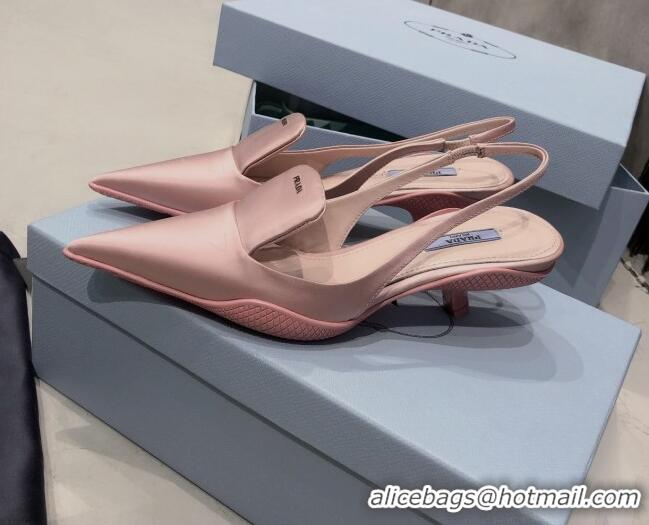 New Style Prada Silk Slingback Pumps 3cm 030608 Light Pink 2021