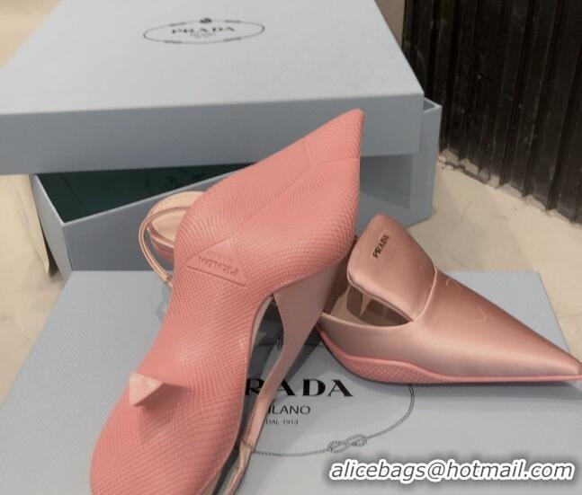 New Style Prada Silk Slingback Pumps 3cm 030608 Light Pink 2021