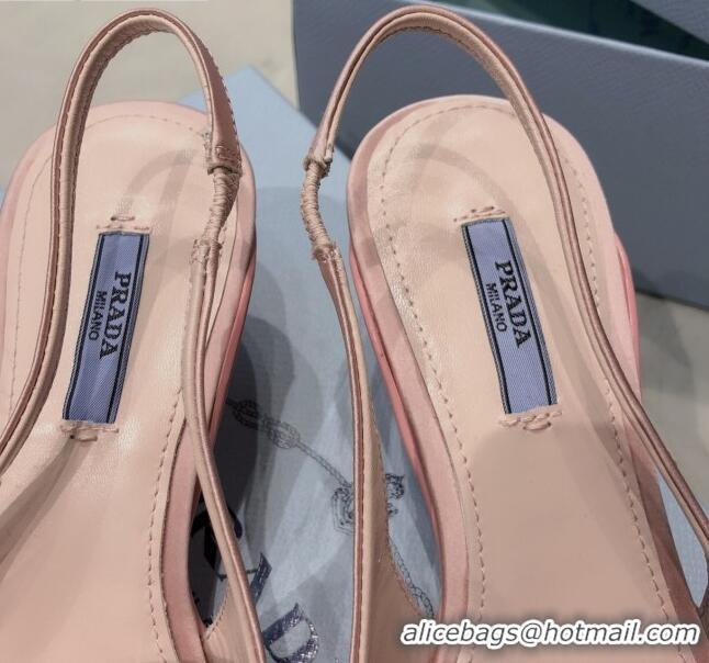 New Style Prada Silk Slingback Pumps 3cm 030608 Light Pink 2021