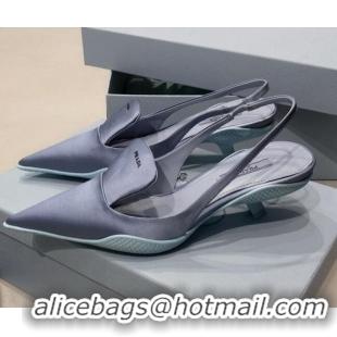 Low Price Prada Silk Slingback Pumps 3cm 030608 Light Blue 2021