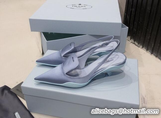 Low Price Prada Silk Slingback Pumps 3cm 030608 Light Blue 2021