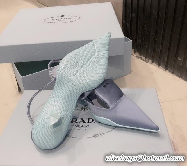 Low Price Prada Silk Slingback Pumps 3cm 030608 Light Blue 2021