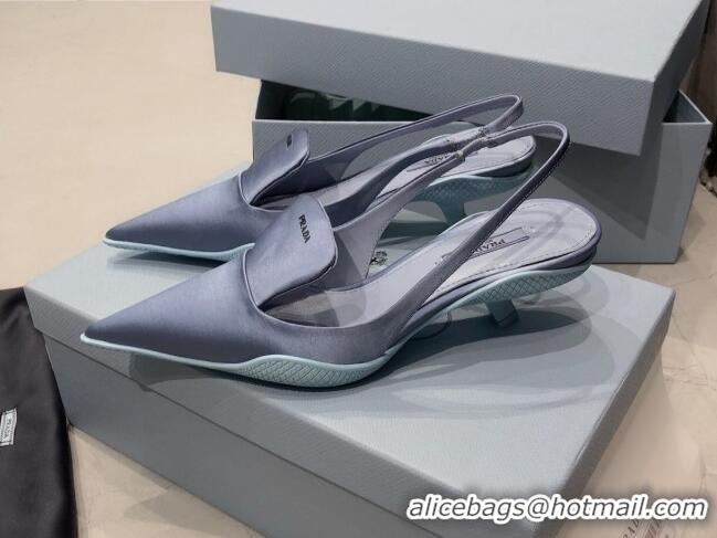 Low Price Prada Silk Slingback Pumps 3cm 030608 Light Blue 2021