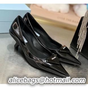 Cute Prada Shiny Leather Slingback Pumps 3cm 030611 Black 2021