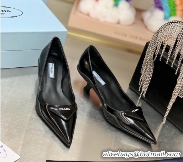 Cute Prada Shiny Leather Slingback Pumps 3cm 030611 Black 2021