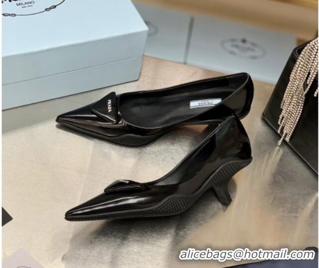 Cute Prada Shiny Leather Slingback Pumps 3cm 030611 Black 2021