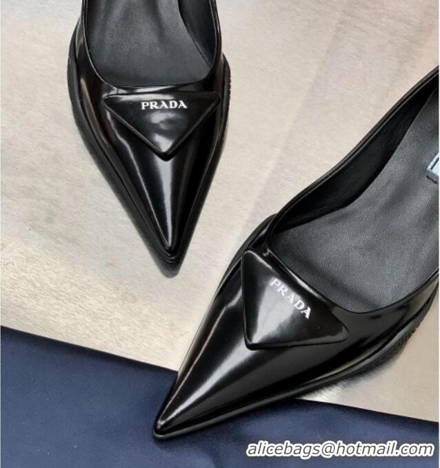 Cute Prada Shiny Leather Slingback Pumps 3cm 030611 Black 2021