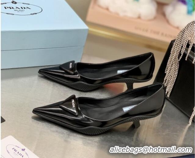 Cute Prada Shiny Leather Slingback Pumps 3cm 030611 Black 2021