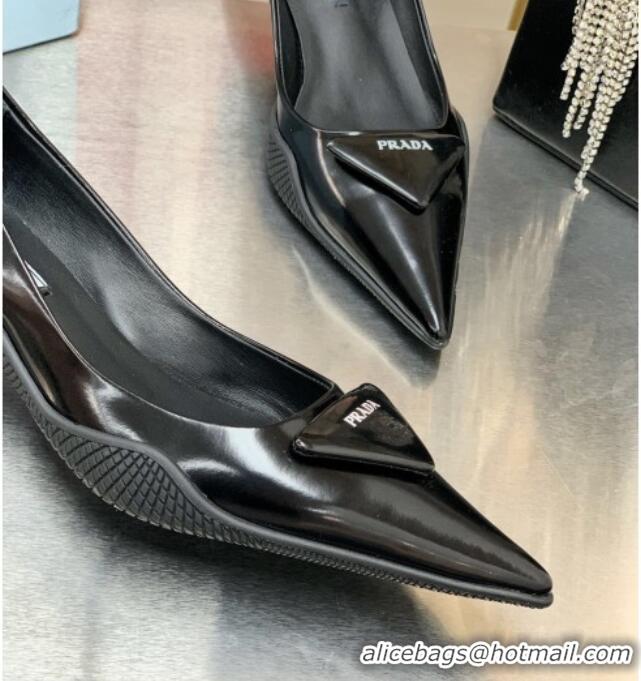 Cute Prada Shiny Leather Slingback Pumps 3cm 030611 Black 2021