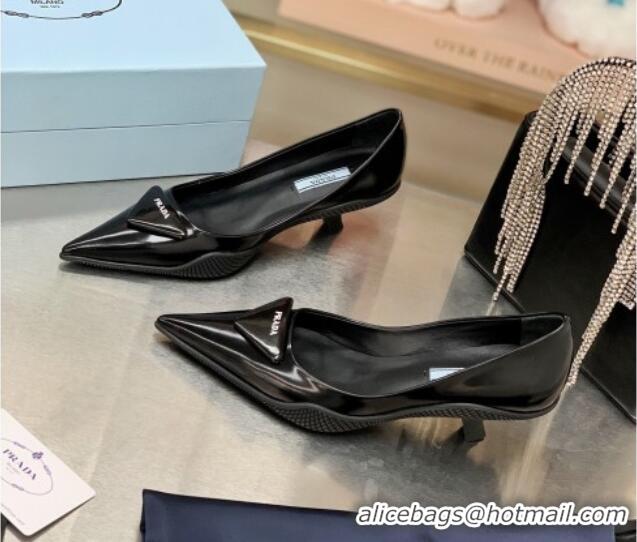 Cute Prada Shiny Leather Slingback Pumps 3cm 030611 Black 2021