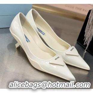 Low Cost Prada Shiny Leather Slingback Pumps Heel 3cm 030613 White 2021