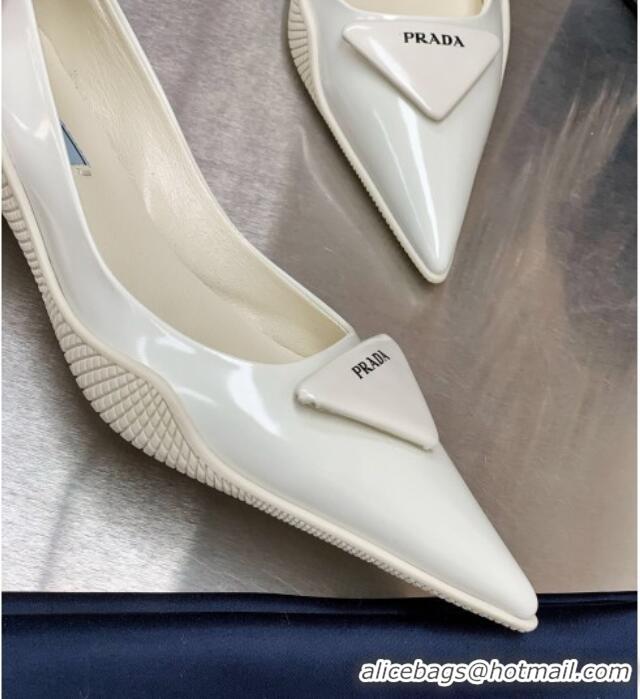 Low Cost Prada Shiny Leather Slingback Pumps Heel 3cm 030613 White 2021