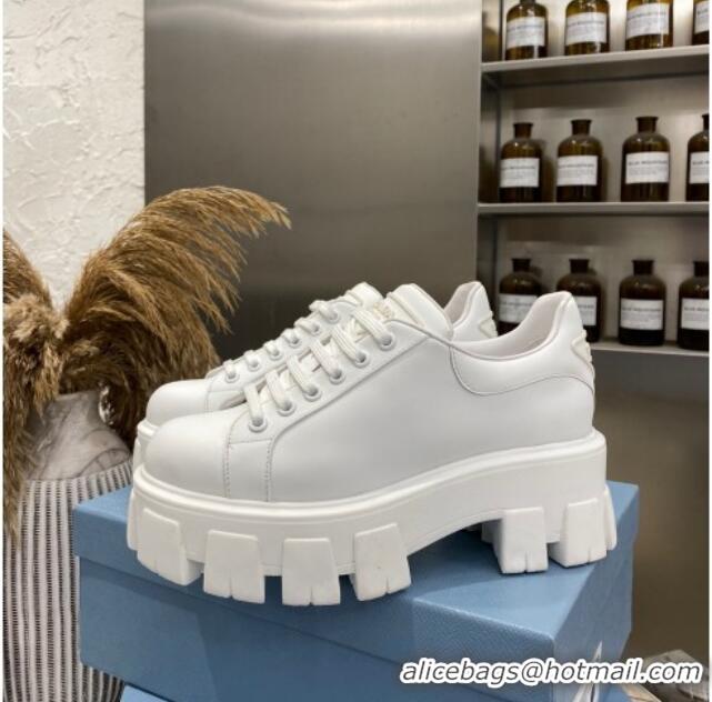 Charming Prada Calfskin Platform Sneakers 030617 All White 2021