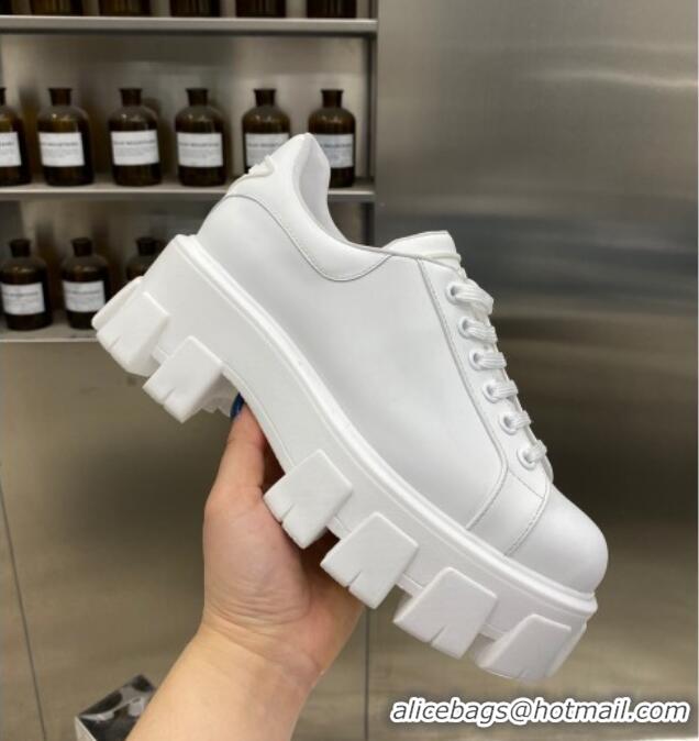 Charming Prada Calfskin Platform Sneakers 030617 All White 2021