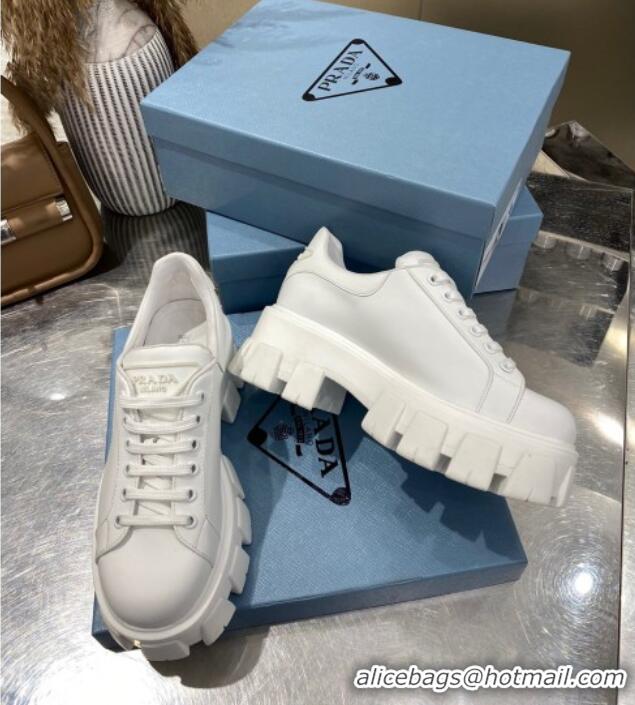 Charming Prada Calfskin Platform Sneakers 030617 All White 2021