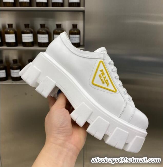 Reasonable Price Prada Calfskin Platform Sneakers 030617 White/Yellow 2021