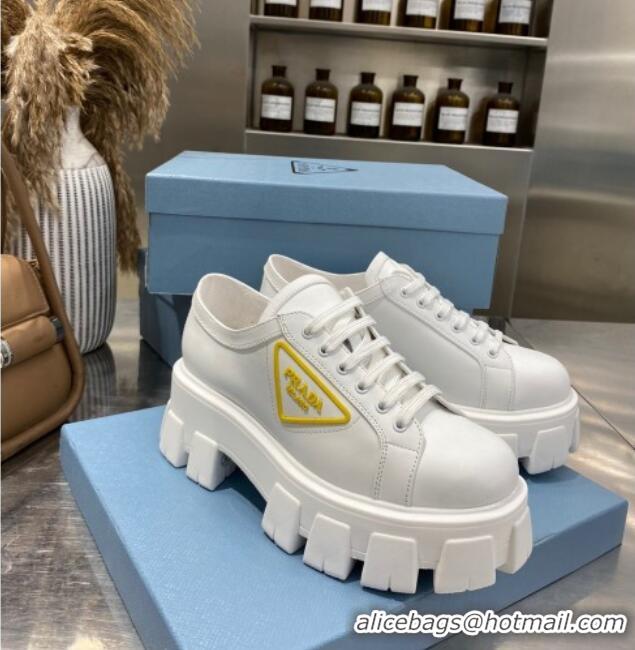 Reasonable Price Prada Calfskin Platform Sneakers 030617 White/Yellow 2021