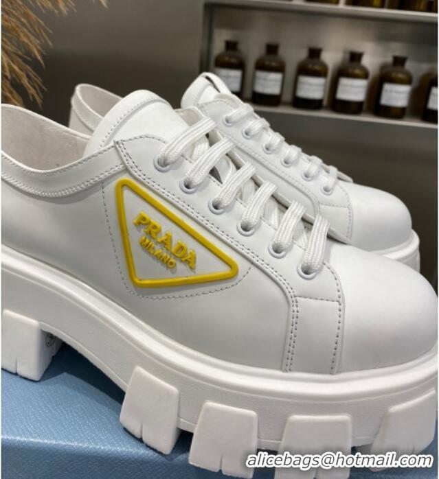 Reasonable Price Prada Calfskin Platform Sneakers 030617 White/Yellow 2021