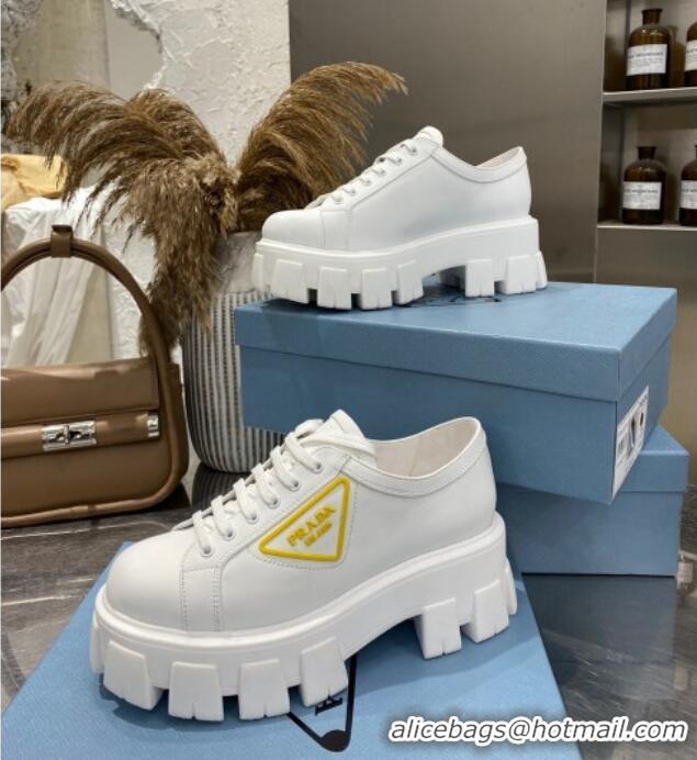 Reasonable Price Prada Calfskin Platform Sneakers 030617 White/Yellow 2021