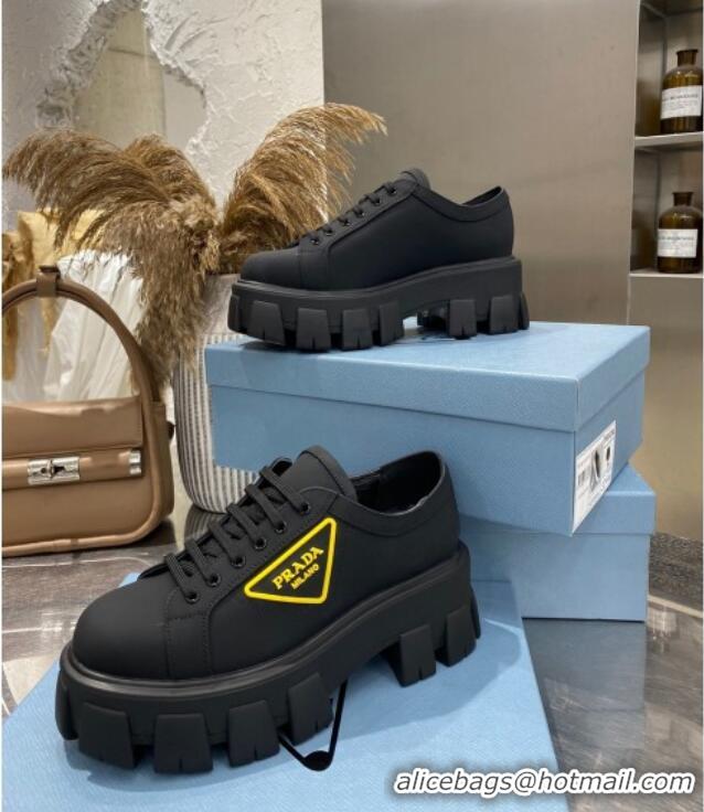 Shop Prada Calfskin Platform Sneakers 030617 Black/Yellow 2021