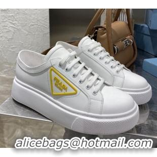 Best Product Prada Calfskin Low-top Sneakers 030623 White/Yellow 2021