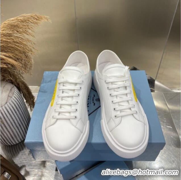 Best Product Prada Calfskin Low-top Sneakers 030623 White/Yellow 2021