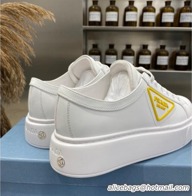 Best Product Prada Calfskin Low-top Sneakers 030623 White/Yellow 2021