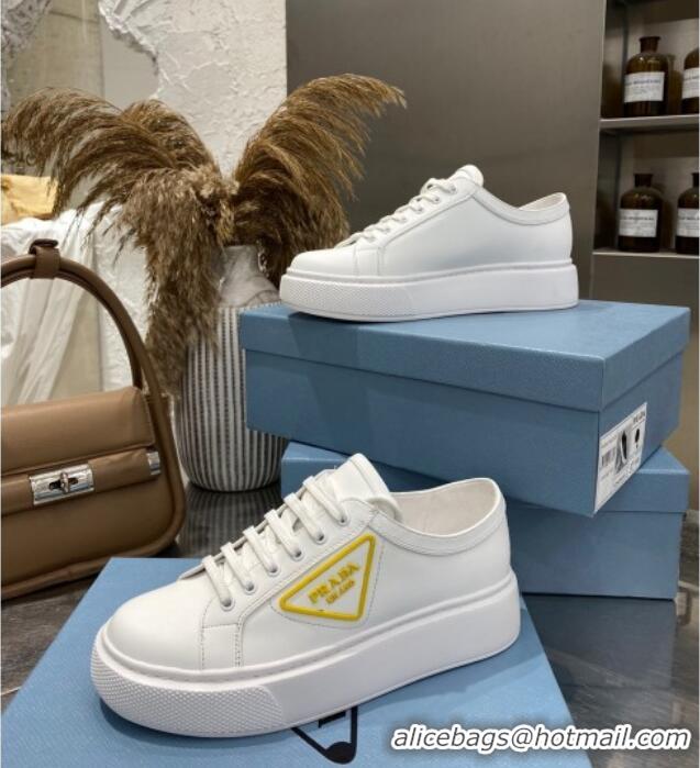 Best Product Prada Calfskin Low-top Sneakers 030623 White/Yellow 2021