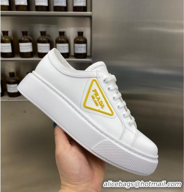 Best Product Prada Calfskin Low-top Sneakers 030623 White/Yellow 2021