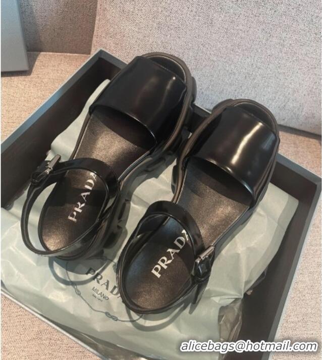 Purchase Prada Monolith Shiny Leather Platform Sandals 032914 Black 2021