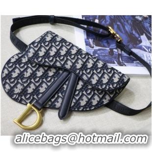 New Fashion Dior Saddle Flat Belt Pouch Oblique Jacquard M0448 Blue